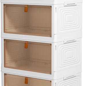 4 Tier Plastic Storage Bins with Lid 23QT, Stackable Storage Containers with Wheels, Folding Storage Boxes, Collapsible Storage Bins, Closet Organizers and Storage for Living Room,Office,Dorm