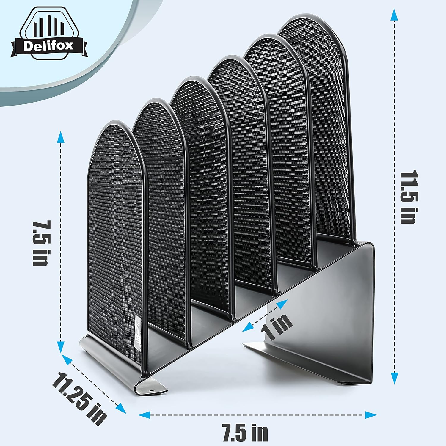 Inclined Desk File Organizer, 5-Section Vertical File Folder Holder Stand Metal Rack File Sorter for Office Classroom Desktop Organization (Black, 1Pack) - Image 2