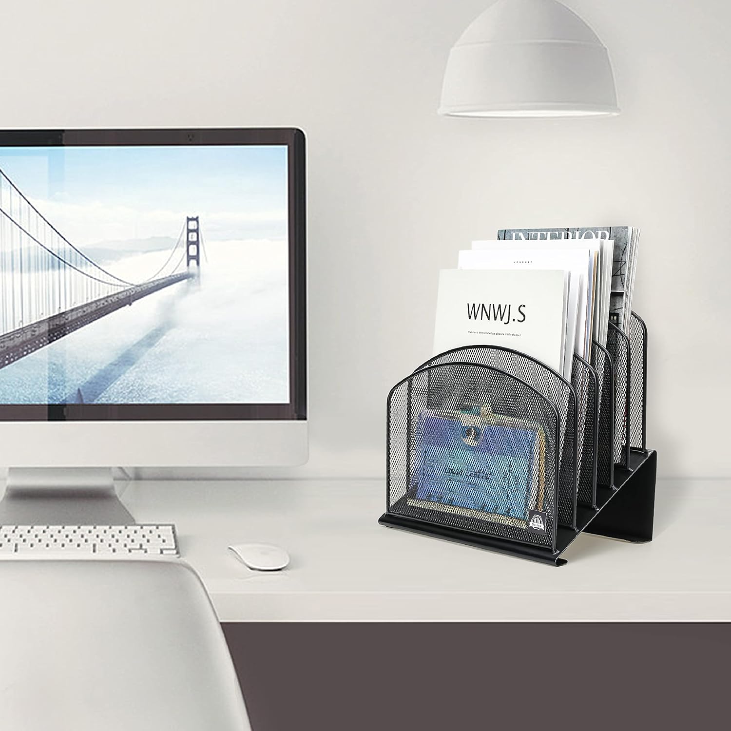 Inclined Desk File Organizer, 5-Section Vertical File Folder Holder Stand Metal Rack File Sorter for Office Classroom Desktop Organization (Black, 1Pack) - Image 7