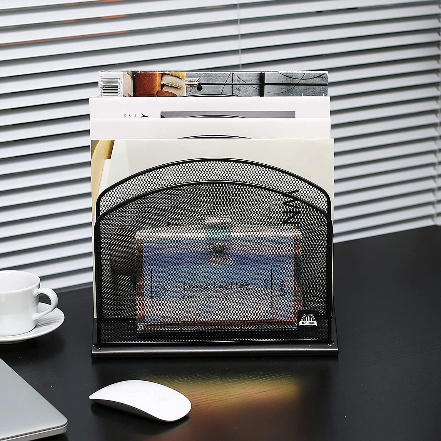 Inclined Desk File Organizer, 5-Section Vertical File Folder Holder Stand Metal Rack File Sorter for Office Classroom Desktop Organization (Black, 1Pack) - Image 8