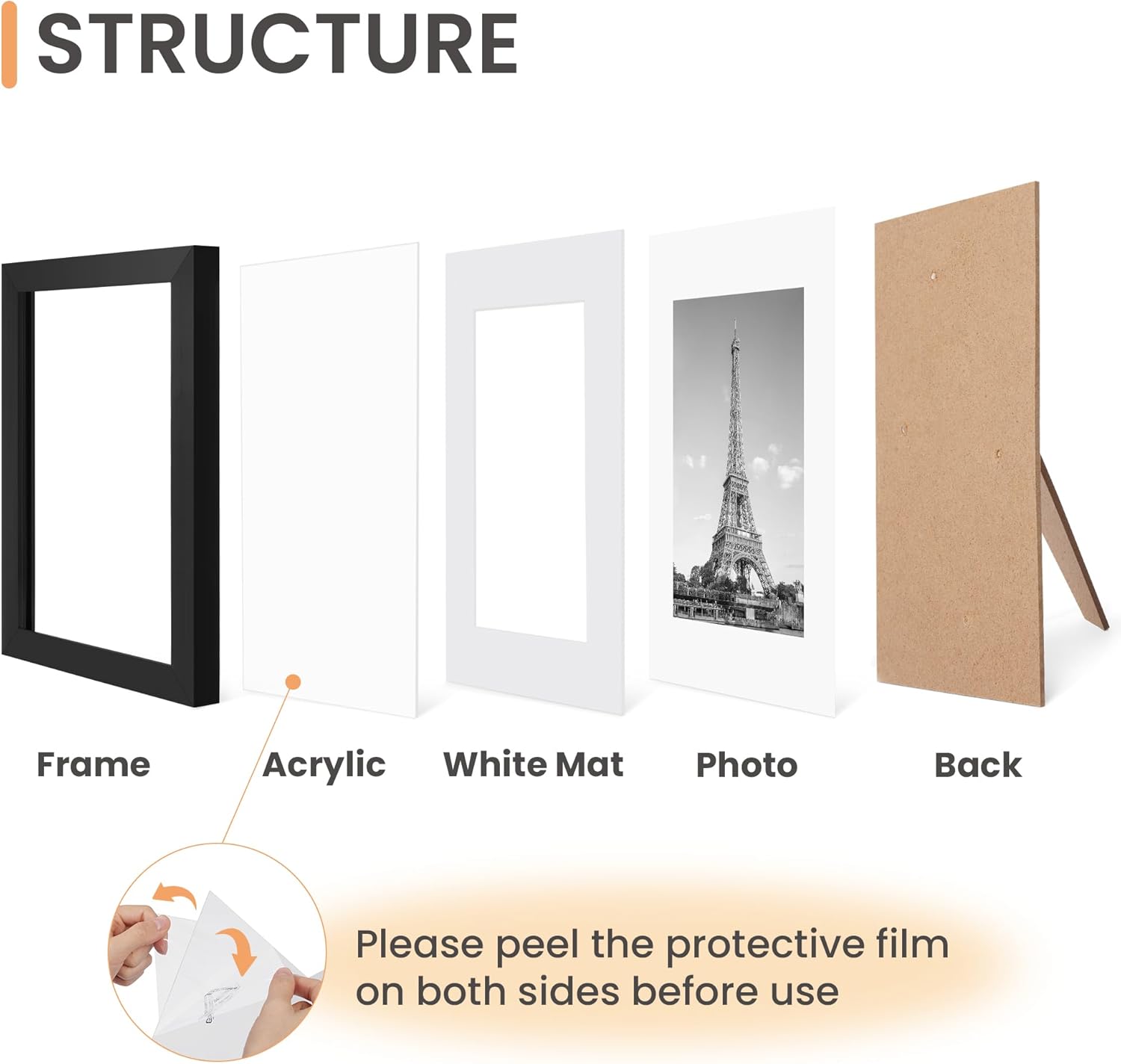 upsimples 5x7 Picture Frame Set of 10, 4x6 with Mat or 5x7 Without Mat, Multi Photo Frames Collage for Wall or Tabletop Display, Black - Image 4