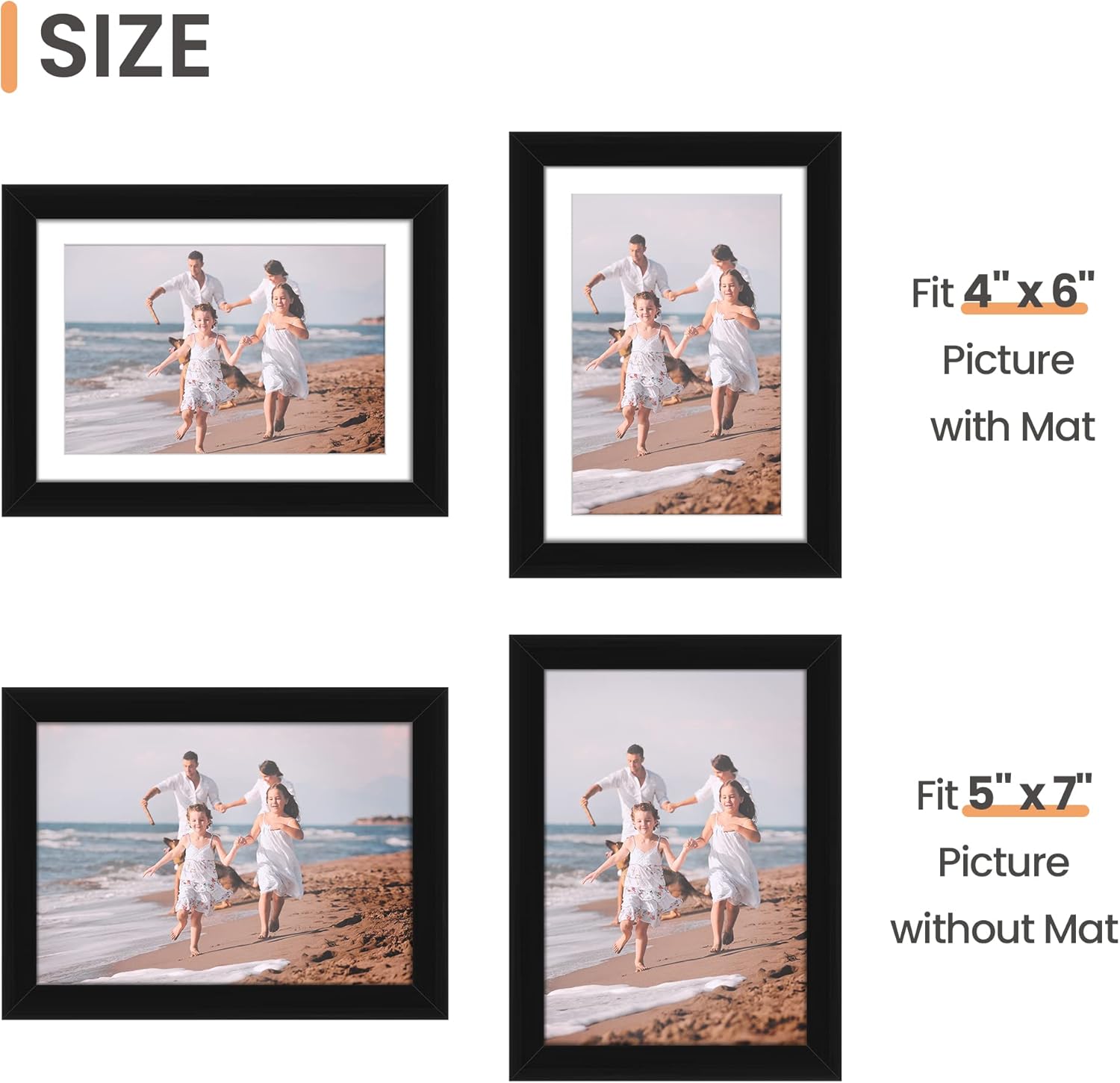 upsimples 5x7 Picture Frame Set of 10, 4x6 with Mat or 5x7 Without Mat, Multi Photo Frames Collage for Wall or Tabletop Display, Black - Image 5