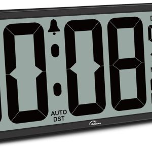 WallarGe 14.5'' Large Digital Wall Clock Battery Operated with Jumbo Numbers, Temperature and Date - Easy to Read and Set, Auto DST